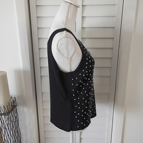 Sigrid Olsen black slinky‎ women's beaded front black top L - Picture 5 of 9